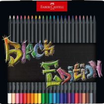 Faber-Castell Black Edition Caja Metalica de 24 Lapices de Colores - Mina Supersuave - Madera Negra - Ideales para Dibujo sobre Papel Claro