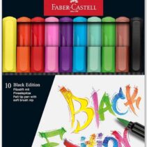 Faber-Castell Black Edition Pack de 10 Rotuladores Punta Pincel - Tinta a Base de Colorantes Alimentarios - Colores Surtidos