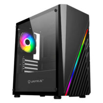 Unykach MIni Glayze Caja Micro-ATX - Iluminacion ARGB - Ventana Lateral Cristal Templado - USB-A 2.0/3.0 y Audio - 1 Ventilador 120mm RGB Instalado - Color Negro