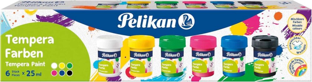 Pelikan Set de 6 Tempera Escolar - Botes 25ml - Facil de Mezclar - Ideal para Proyectos Escolares