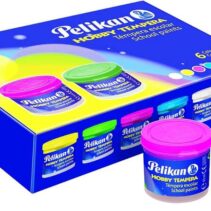 Pelikan Pack de 6 Botes de Tempera 40ml + Pincel - Consistencia Pastosa - Resistente a la Luz - Colores Surtidos