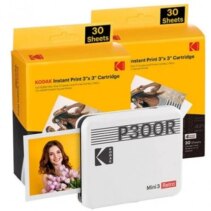 Kodak Mini 3 Retro Pack de Impresora Fotografica Portatil Bluetooth + 60 Hojas de Papel Fotografico - Formato de Impresion 7.62x7.62cm - Alimentacion por Bateria - Color Blanco