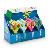 Dahle 54683 Kids Expositor de 24 Tijeras Infantiles 13cm - Puntas Redondeadas - Acero Inoxidable - Mangos Ergonomicos Recubiertos de Goma - Colores Surtidos