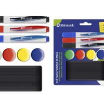 Bismark Pack de 3 Rotuladores para Pizarra + 4 Imanes + Borrador - Colores Surtidos