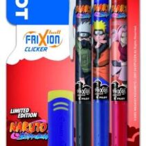 Pilot Frixion Clicker Naruto Shippuden Pack de 3 Boligrafos de Gel Retractil Borrable + Borrador - Punta de Bola 0.7mm - Trazo 0.4mm - Grip de Agarre - Color Azul