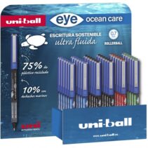 Uni-ball Eye Ocean Care UB-1570ROP Expositor de 36 Boligrafos de Tinta Liquida - Punta de Bola 0.7mm - Trazo 0.5mm - Tinta Pigmentada Resistente al Agua y Luz - Color Surtido