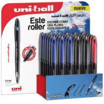 Uni-ball Air Micro 188 Expositor de 36 Rollerballs - Punta de Acetato Plastico 0.5mm - Escribe como Pluma Estilografica - Tinta Pigmentada Resistente al Agua y Luz - Colores Surtidos