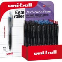 Uni-ball SXN-157 JetStream Sport Expositor de 36 Boligrafos Retractiles - Punta de Bola 0.7mm - Tinta Pigmentada Resistente al Agua y Luz - Secado Instantaneo - Colores Surtidos