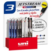 Uni-ball SXE3-400-10 JetStream Expositor de 15 Boligrafos Tricolor - Punta de Bola 1mm - Boligrafo con 3 Colores de Tinta