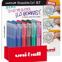 Uni-ball Erasable UF-222 Expositor de 36 Rollers de Gel Borrable - Punta de Bola 0.7mm - Tinta Termosensible - Doble Goma Borradora - Colores Surtidos