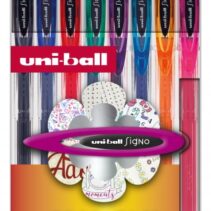 Uni-ball Signo Basico Pack de 8 Boligrafos de Tinta Gel - Punta de Bola 0.7mm - Tinta Resistente al Agua y Luz - Colores Surtidos