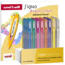 Uni-ball Signo Angelic Expositor de 48 Rollers de Tinta Gel - Punta de Bola 0.7mm - Tinta Resistente al Agua y Luz - Escribe en Papel Negro y Blanco - Colores Surtidos