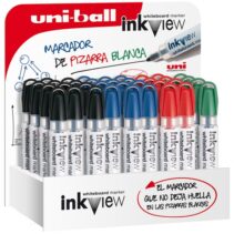 Uni-ball Inkview PWB-202 Expositor de 36 Marcadores de Pizarra Blanca - Punta Conica 1.8-2.2mm - Zona Transparente para Nivel de Tinta - Escritura Brillante y Facil Borrado - Color Surtido