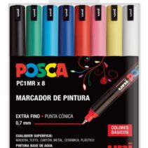 Posca PC1MR Pack de 8 Marcadores de Pintura - Punta Roller de Fibra 0.7mm - Tinta Pigmentada Base al Agua - Resistente a la Luz - Colores Surtidos