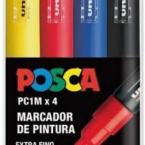 Posca PC1M Pack de 4 Marcadores de Pintura - Punta Conica 0.7mm - Tinta Base al Agua - No Permanente - Resistente a la Luz - Colores Amarillo