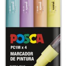 Posca PC1M Pack de 4 Marcadores de Pintura - Punta Conica 0.7mm - Tinta Base al Agua - No Permanente - Resistente a la Luz - Colores Surtidos Pastel