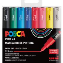 Posca PC1M Pack de 8 Marcadores de Pintura - Punta Conica 0.7mm - Tinta Base al Agua - No Permanente - Resistente a la Luz - Inodoro - Ideal para Carteleria y Decoracion - Colores Surtidos