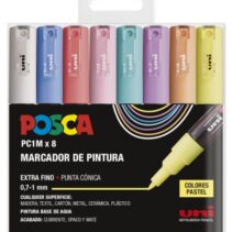 Posca PC1M Pack de 8 Marcadores de Pintura - Punta Conica 0.7mm - Tinta Base al Agua - No Permanente - Resistente a la Luz - Inodoro - Ideal para Carteleria y Decoracion - Colores Surtidos	Pastel