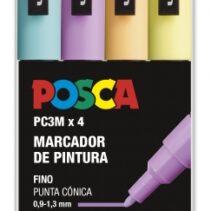 Posca PC3M Pack de 4 Marcadores de Pintura - Punta Conica 0.9-1.3mm - Tinta Base al Agua - Resistente a la Luz - No Permanente - Ideal para Carteleria y Decoracion - Colores Surtidos Pastel