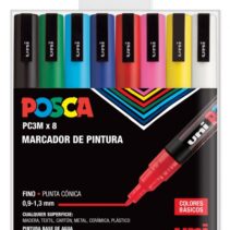 Posca PC3M Pack de 8 Marcadores de Pintura - Punta Conica 0.9-1.3mm - Tinta Base al Agua - Resistente a la Luz - No Permanente - Ideal para Carteleria y Decoracion - Colores Surtidos