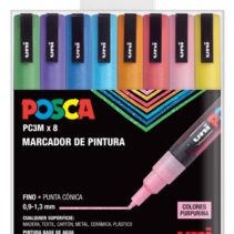 Posca PC3M Pack de 8 Marcadores de Pintura - Punta Conica 0.9-1.3mm - Tinta Base al Agua - Resistente a la Luz - Ideal para Carteleria y Decoracion - Colores Purpurina Surtidos