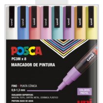 Posca PC3M Pack de 8 Marcadores de Pintura - Punta Conica 0.9-1.3mm - Tinta Base al Agua - Resistente a la Luz  - Ideal para Carteleria y Decoracion - Colores Surtidos Pastel