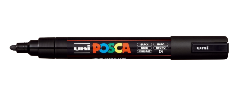 Posca PC-5M Marcador de Pintura - Punta de Bala 1.8-2.5mm - Tinta Base al Agua - Resistente a la Luz - Color Negro