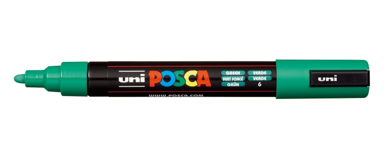 Posca PC-5M Marcador de Pintura - Punta de Bala 1.8-2.5mm - Tinta Base al Agua - Resistente a la Luz - No Permanente - Color Verde