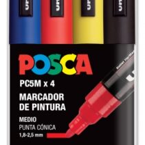 Posca PC-5M Pack de 4 Marcadores de Pintura - Punta de Bala 1.8-2.5mm - Tinta Base al Agua - No Permanente - Resistente a la Luz - Colores Azul