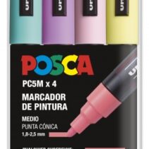 Posca PC-5M Pack de 4 Marcadores de Pintura - Punta de Bala 1.8-2.5mm - Tinta Base al Agua - No Permanente - Resistente a la Luz - Colores Pastel Surtidos