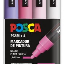 Posca PC-5M Estuche de 4 Marcadores de Pintura - Punta de Bala 1.8-2.5mm - Tinta Base al Agua - Resistente a la Luz - Color Surtido