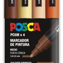 Posca PC-5M Estuche de 4 Marcadores de Pintura - Punta de Bala 1.8-2.5mm - Tinta Base al Agua - Resistente a la Luz - No Permanente - Color Surtido