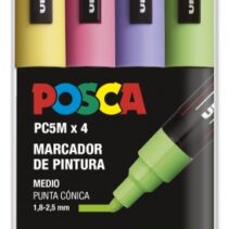 Posca PC-5M Estuche de 4 Marcadores de Pintura - Punta de Bala 1.8-2.5mm - Tinta Base al Agua - Resistente a la Luz - Color Surtido