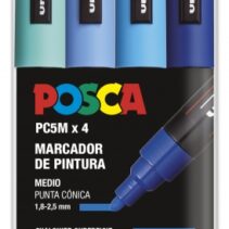 Posca PC-5M Estuche de 4 Marcadores de Pintura - Punta de Bala 1.8-2.5mm - Tinta Base al Agua - Resistente a la Luz - Color Surtido