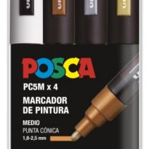 Posca PC-5M Estuche de 4 Marcadores de Pintura - Punta de Bala 1.8-2.5mm - Tinta Base al Agua - Resistente a la Luz - Color Surtido