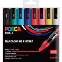 Posca PC-5M/8C Estuche de 8 Marcadores de Pintura - Punta de Poliester 1.8-2.5mm - Tinta Base al Agua - Resistente a la Luz - No Permanente - Color Surtido