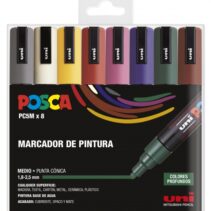 Posca PC-5M Estuche de 8 Marcadores de Pintura - Punta de Bala 1.8-2.5mm - Tinta Base al Agua - Resistente a la Luz - No Permanente - Color Surtido