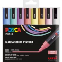 Posca PC-5M/8C Estuche de 8 Marcadores de Pintura - Punta de Poliester 1.8-2.5mm - Tinta Base al Agua - Resistente a la Luz - No Permanente - Color Surtido