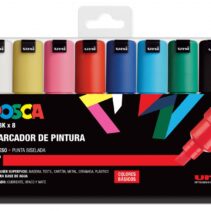 Posca PC-8K/8C Estuche de 8 Marcadores de Pintura - Punta Biselada Acrilica 8mm - Tinta Base al Agua - Resistente a la Luz - Color Surtido