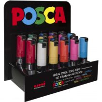 Posca PC-8K Expositor de 20 Marcadores de Pintura - Punta Biselada Acrilica 8mm - No Permanente - Ideal para Carteleria y Decoracion - Colores Surtidos