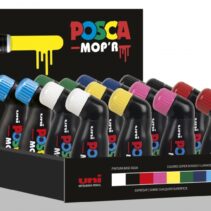 Posca MOP'R Expositor de 16 Marcadores de Pintura - Punta Redondeada de Gomaespuma - Ancho de Trazo 3-19mm - Multi Efectos - Tinta Base al Agua - Color Surtido