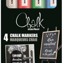 Uni-ball Chalk PWE-5M Pack de 4 Marcadores de Tiza Liquida - Punta Conica 1.8-2.5mm - Borrado en Humedo - Resistente a la Lluvia y Exteriores - Colores Blanco