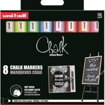 Uni-ball Chalk PWE-5M Pack de 8 Marcadores de Tiza Liquida - Punta Conica 1.8-2.5mm - Borrado en Humedo - Resistente a la Lluvia - Colores Surtidos