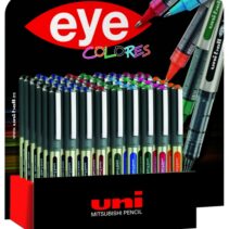 Uni-ball UB-157 Eye Fine Expositor de 54 Boligrafos de Tinta Liquida - Punta de Bola 0.7mm - Tinta Resistente al Agua y Luz - Sistema de Control de Tinta - Ventana de Nivel de Tinta - Colores Surtidos