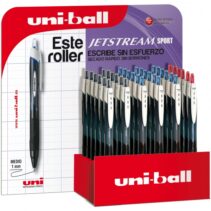 Uni-ball JetStream Sport Expostor de 36 Boligrafos Retractiles - Punta de Bola 1mm - Tinta Pigmentada Resistente al Agua y Luz - Secado Instantaneo - Colores Surtidos