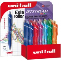 Uni-ball SXN-150C JetStream Sport Expositor de 36 Boligrafos Retractiles - Punta de Bola 0.7mm - Tinta Pigmentada Resistente al Agua y Luz - Secado Instantaneo - Colores Surtidos