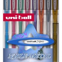 Uni-ball UM-120 NM Signo Noble Metal Estuche de 8 Rollers de Tinta Gel - Punta de Bola 0.8mm - Tinta Resistente al Agua y Luz - Escribe en Papel Negro y Blanco - Color Surtido