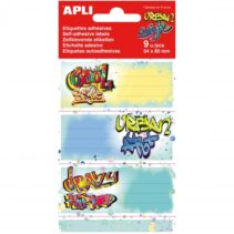 Apli Pack de 9 Etiquetas Escolares Modelo Grafitis - Tamaño 81x36mm - Adhesivo Permanente - Ideales para Marcar e Identificar Libros