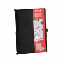 Apli Clipboard Plegable - Compacto y Facil de Transportar - Sujeta Hojas con Goma Elastica - Extension para Boligrafo - Material Resistente ABS - Diseño Funcional y Versatil - Color Negro