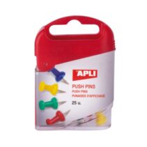 Apli Caja de 25 Agujas Push Pins - Cabeza Plastica - Punta Metalica - Ideal para Mapas